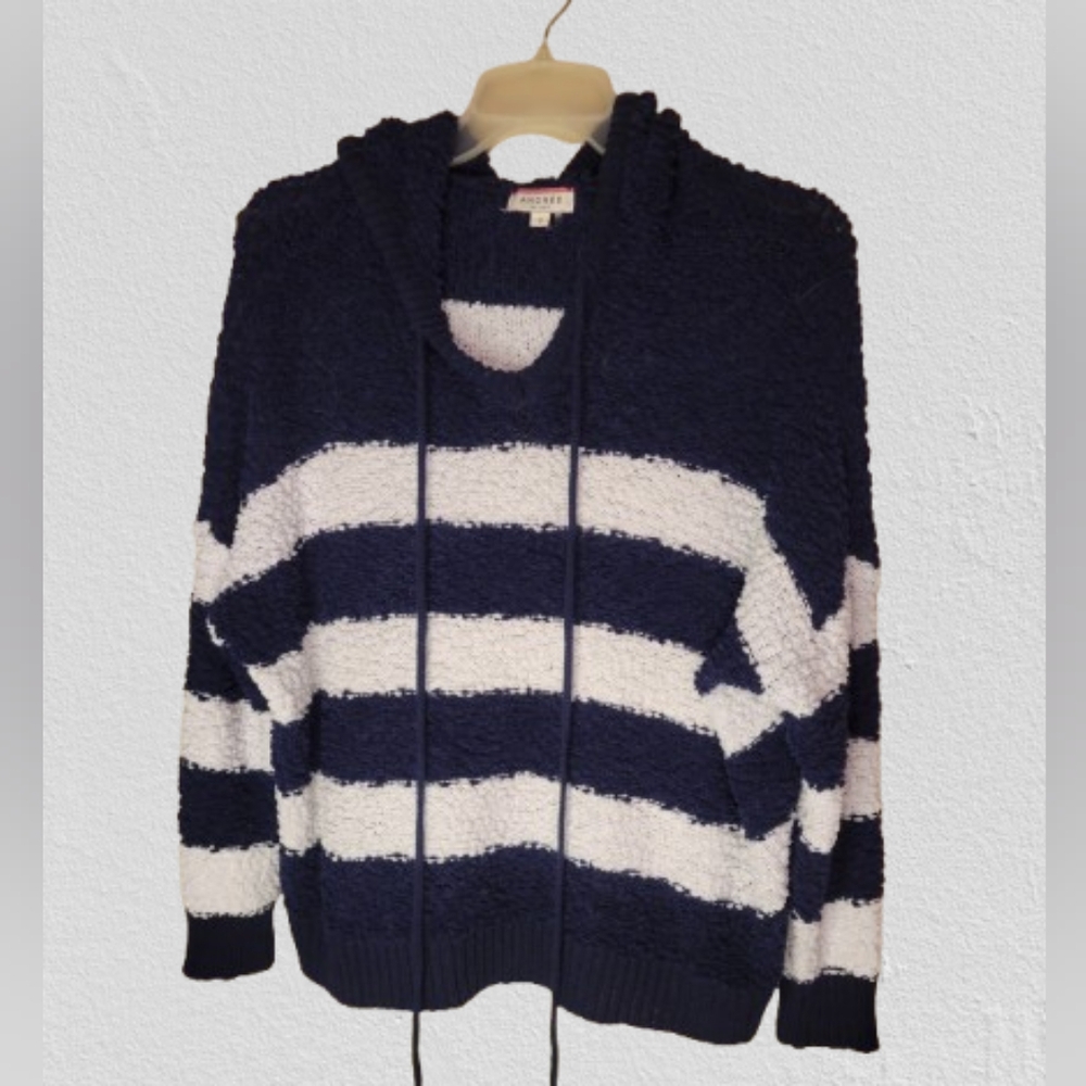 Andree by Unit oversize fluffy hooded striped sweater sz S